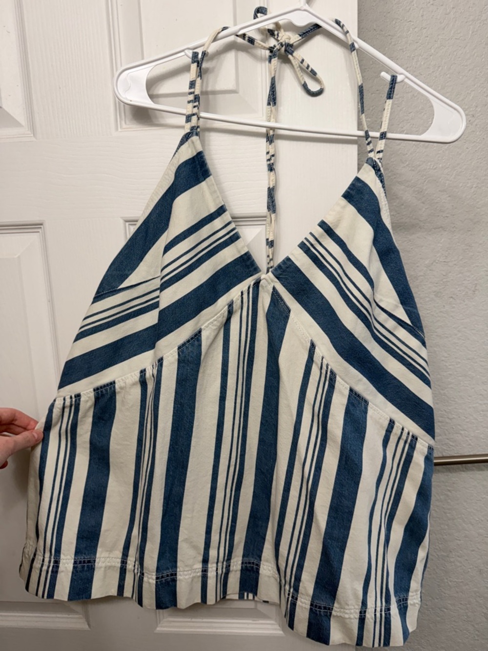 Universal Thread Blue and White Denim Striped Halter Tank